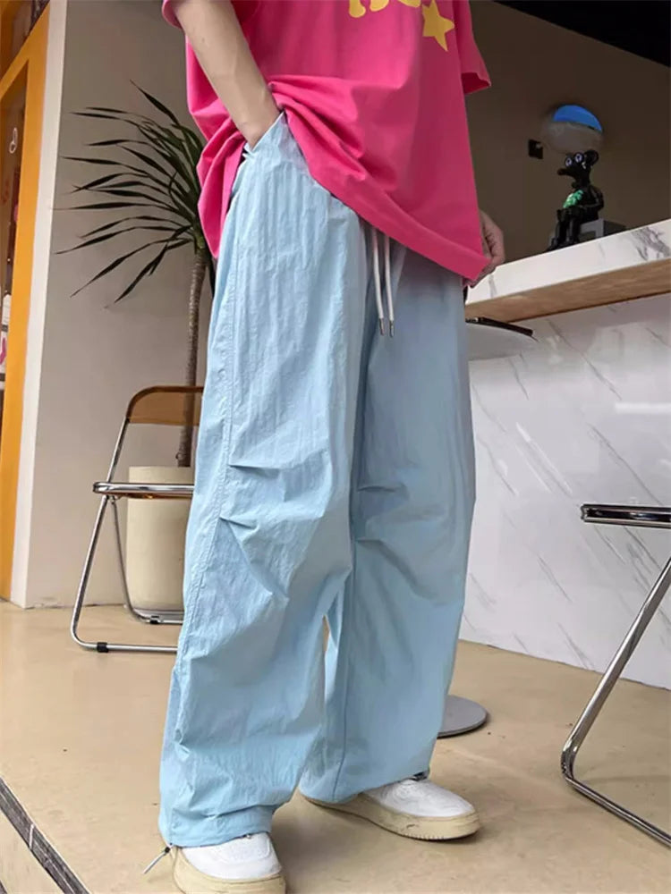 Realmefit  Y2K Harajuku Parachute Pants Women Oversized Streetwear Hip Hop Wide Leg Track Trousers Egirl Drawstring Sweatpants