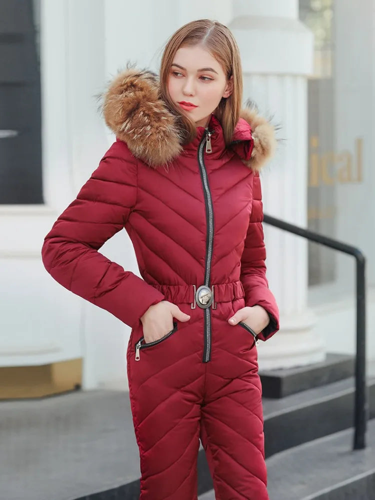 Realmefit  Feather Slim Winter Parkas Women One Piece Down Jacket Woman Long Jacket Winter Ski Suit Mountaineering Abrigos De Plumas