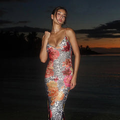 REALMEFIT  -  Flower Leopard Print Deep V Backless Maxi Dresses Summer Vacation Party Outfits Sexy Dinner Date Night Women's Dress