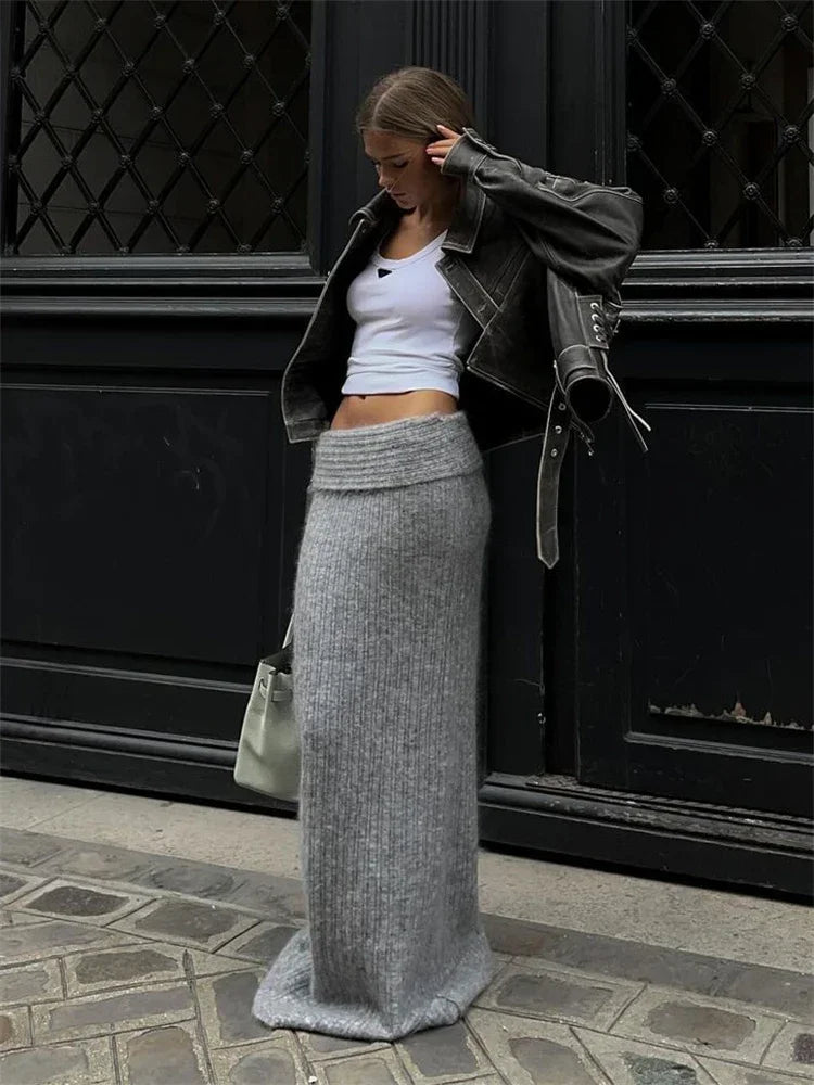 Realmefit   Knitted High Waist Long Skirts For Women Retro Casual Loose Maxi Skirt Women's Autumn Winter Elegant Skirt Female