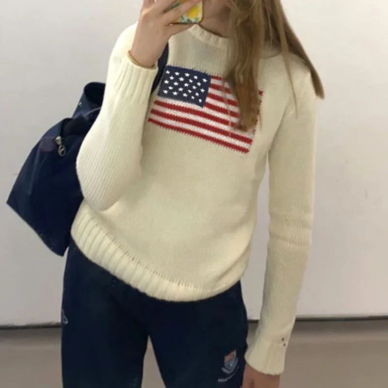 REALMEFIT  -  Vintage Graphic Sweaters Women American Streetwear Long Sleeves Print Oversized Pullovers Casual Sweaters Autumn Winter