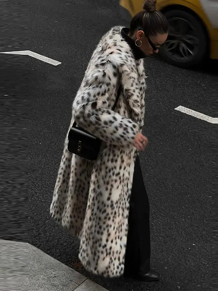 REALMEFIT  -  Vintage Leopard Print Faux Fur Winter Long Coats Women Thicken Warm Maxi Coat Female 2024 Casual High Street Lady Loose Outwears