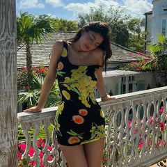 REALMEFIT  -  Flower Print Sleeveless Mini Bodycon Dress Vacation Summer Dresses for Women Sexy Kylie Jenner Outfits C66-BF16