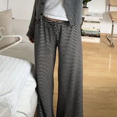 REALMEFIT  -  Casual Striped Pants Vacation Streetwear Knitted Trousers All-match Loungewear Slacks Beach Party Summer Autumn Bottoms