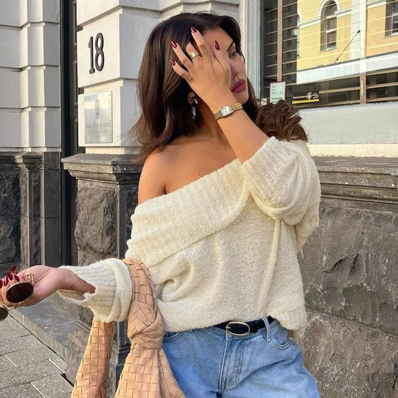 REALMEFIT  -  Fashion Knitted Solid Long Sleeve Loose Oversized Sweater Top Female Autumn Winter Casual Outfits Streetwear Festival