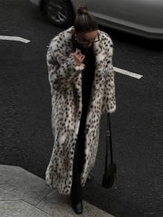 REALMEFIT  -  Vintage Leopard Print Faux Fur Winter Long Coats Women Thicken Warm Maxi Coat Female 2024 Casual High Street Lady Loose Outwears