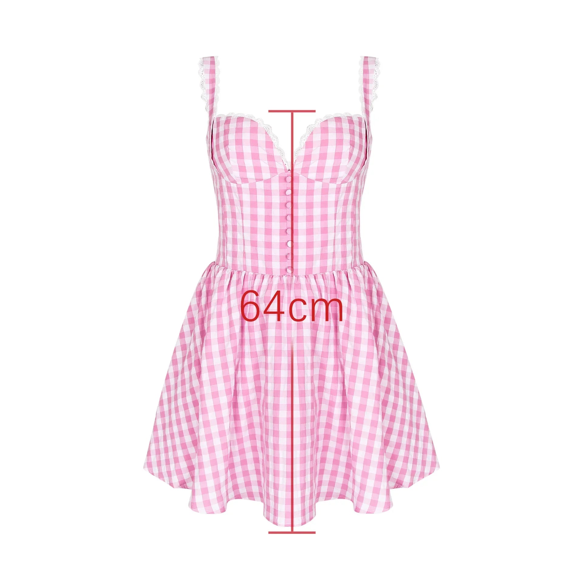 REALMEFIT  -  Sexy Summer Mini Plaid Dress 2024 New Arrivals V Neck Spaghetti Strap Dress Fluffy Skirt  A Line Women's Clothing