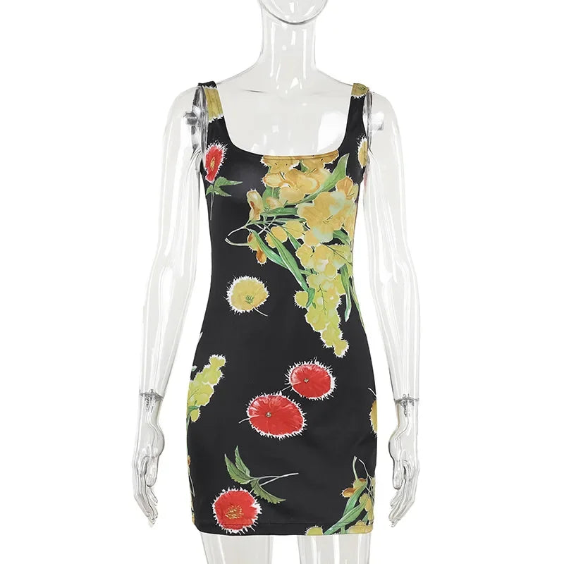 REALMEFIT  -  Flower Print Sleeveless Mini Bodycon Dress Vacation Summer Dresses for Women Sexy Kylie Jenner Outfits C66-BF16